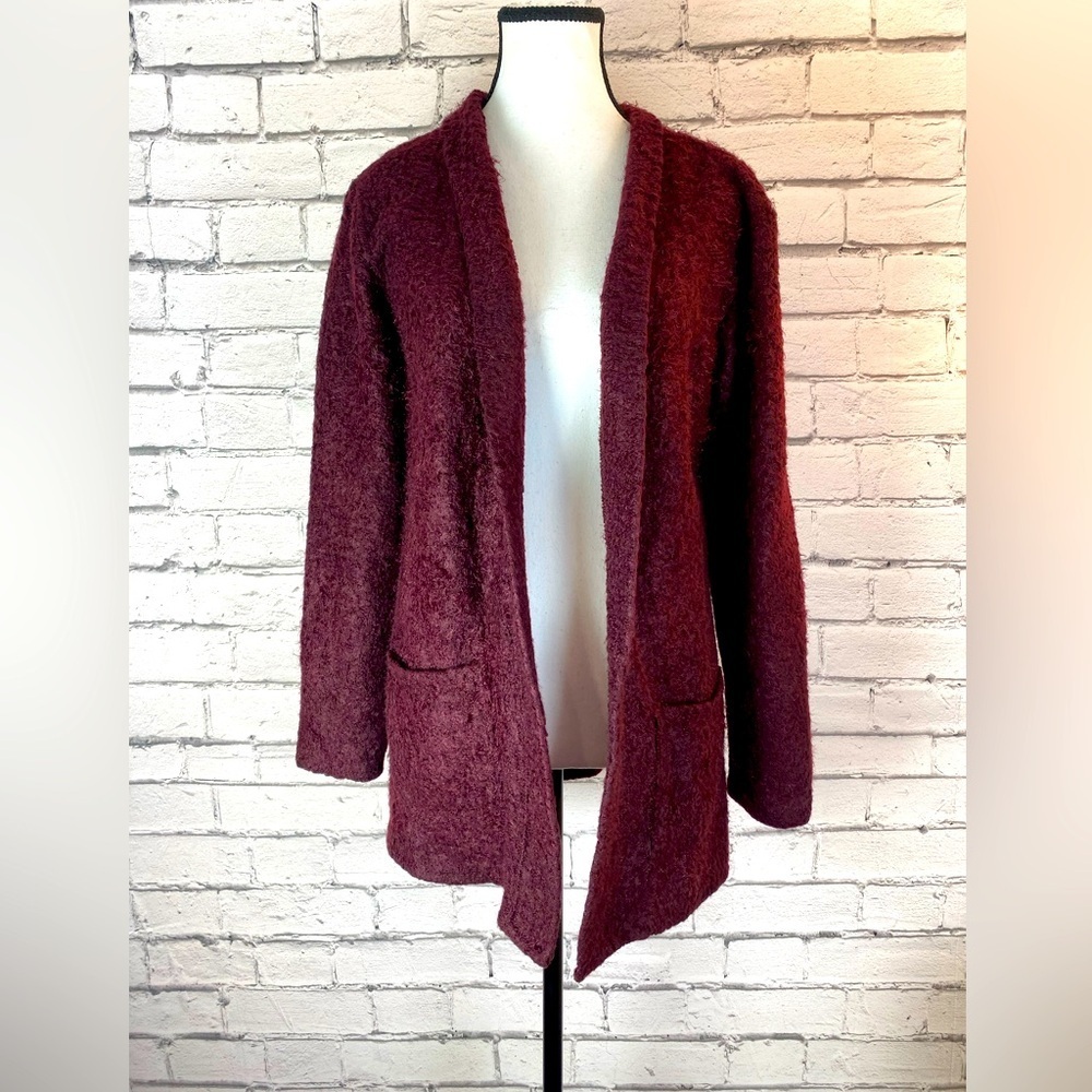 Maurice’s Womens Maroon Red Knit Cardigan Sweater With Pockets Size Medium EUC